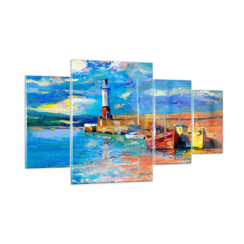 Bilder auf glas - Leuchtturm Meer - 160x90cm - Glasbilder - Wandbilder - Kunstdruck - zum Aufhängen bereit - Wanddekoration aus Glas - Glas Bilder...