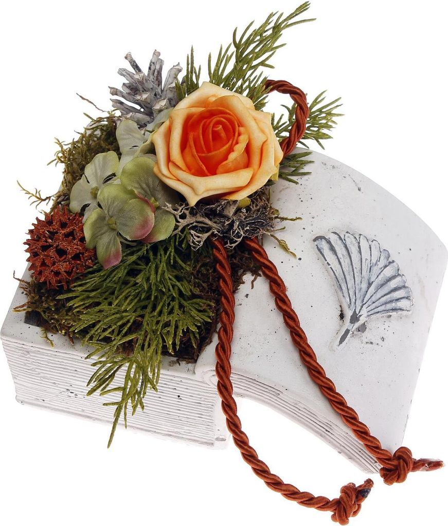 Grabdeko Keramikbuch mit Foamrose apricot CreaFlor Home