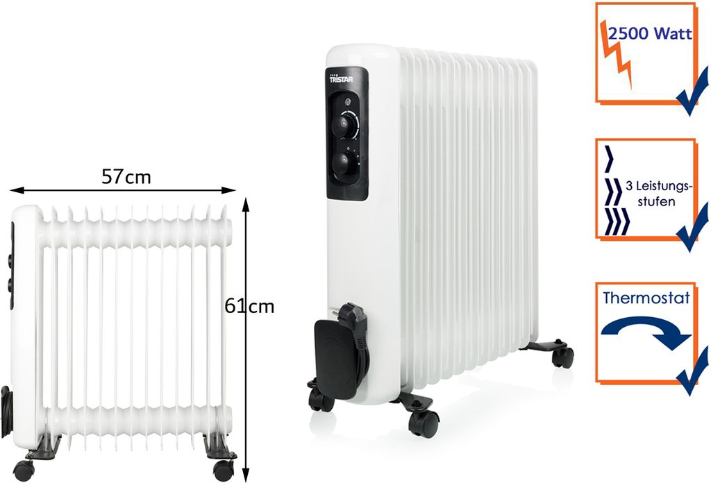 Tristar KA-5183, Öl-Heizlüfter, Öl, 1,5 m, IP00, Drinnen, Produktbild 