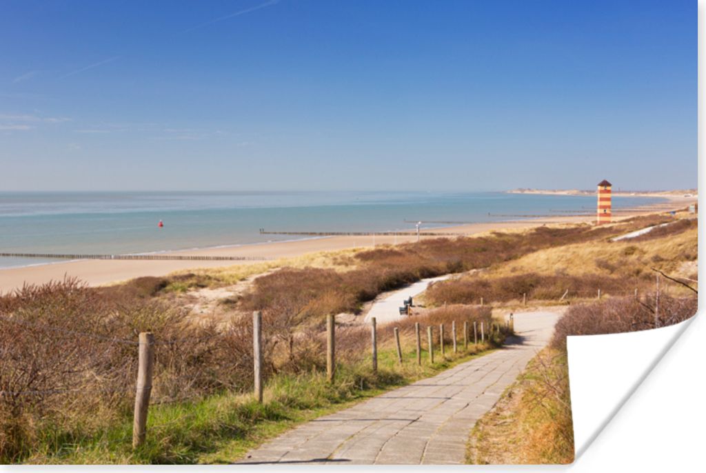 MuchoWow Poster Strand - Meer - Leuchtturm - Niederlande 120x80 cm - Bilder