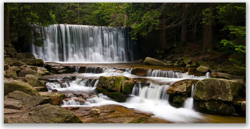 Tulup Leinwand-Bilder 140x70 Wandbild Canvas Kunstdruck Wasserfall Wald Natur
