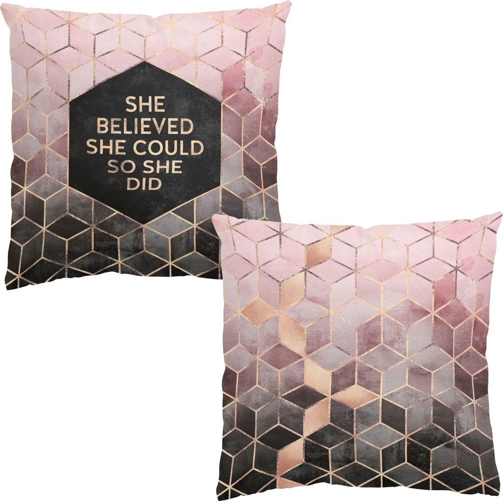 Dekokissen 2-teilig Sprüche draußen / Outdoor Zierkissen waschbar Geometrisch rosa Sofakissen mit Füllung