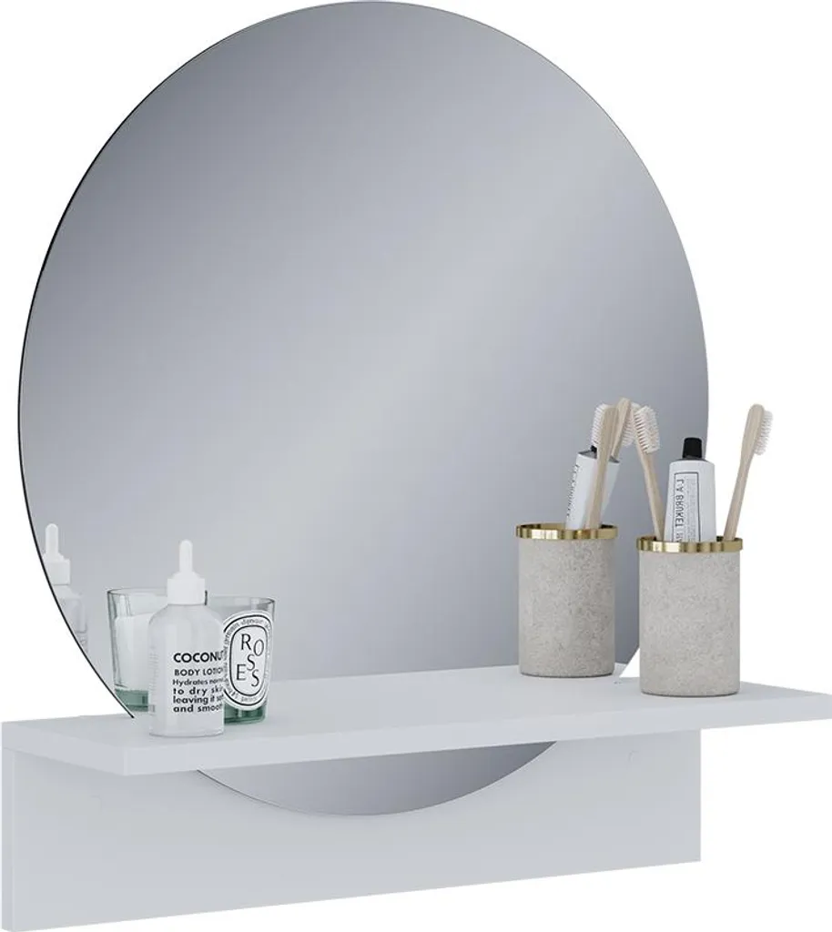 Miroir avec tablette Vicco Elyra 50 cm blanc rangement intégré chic
