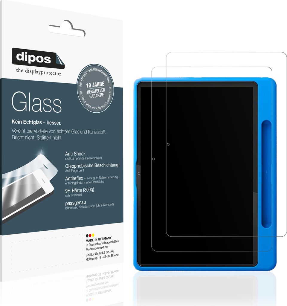 2x Schutzfolie für Lenovo Tab 3.Gen 10.1 Zoll Kids matt - Anti-Shock 9H Folie dipos Glass Kunststoffglas