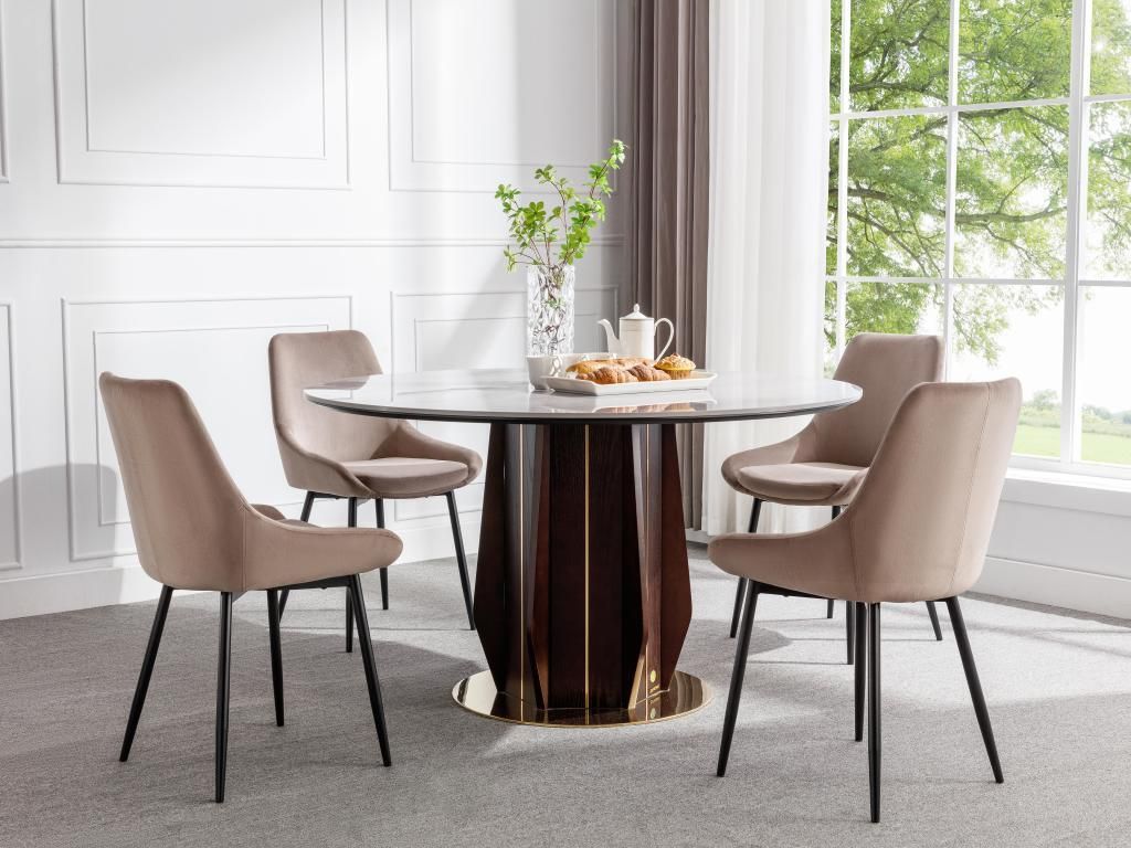 Stuhl 6er-Set - Samt & Schwarzes Metall - Taupe - MASURIE Produktbild 5