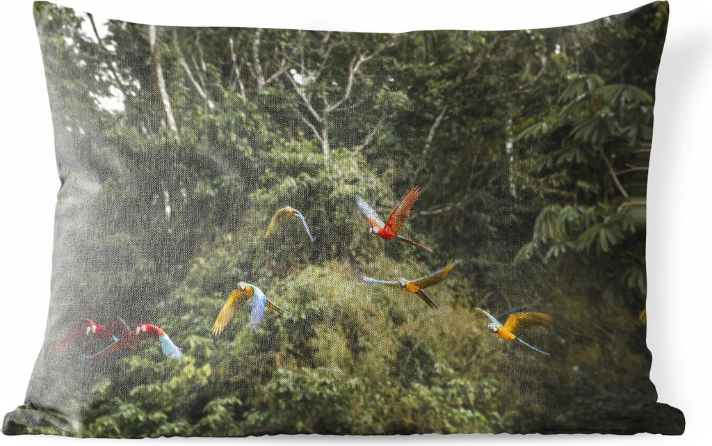 MuchoWow Outdoor Kissen - Papageien - Fliegen - Wald - 60x40 cm - Wetterfest - Lounge Kissen - Zierkissen - Kissen für Innenräume