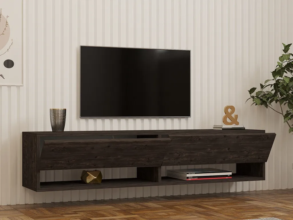 Meuble TV Arges Skye Decor Anthracite en Mélaminé - 141 x 30 x 31 cm