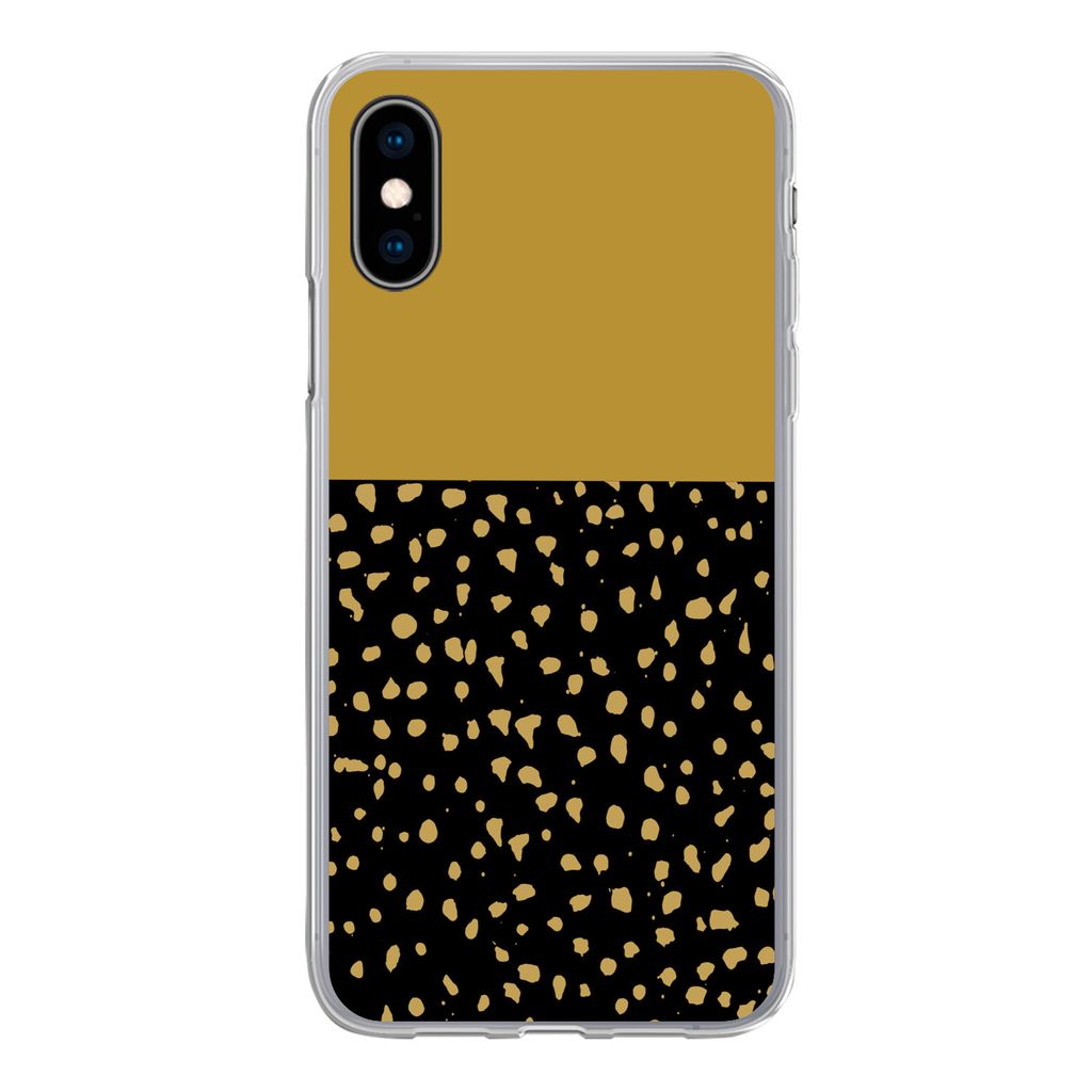MuchoWow Handyhülle Schutzhülle Hülle für iPhone X Polka dots - Ockergelb - Schwarz Silikon Softcase Handy Hülle - Handyhülle