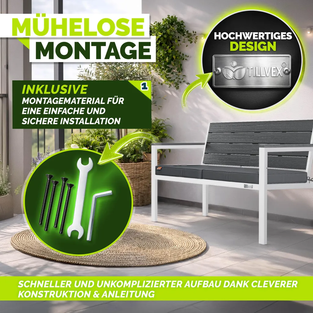 Banc de jardin résistant aux intempéries et UV avec housse protectrice - 6