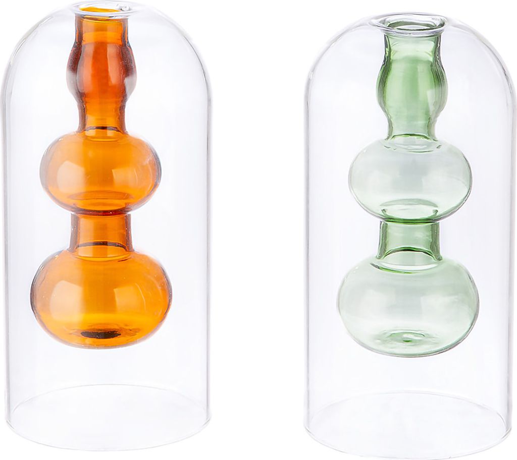 Gilde Vase, "Bubbles", Glas, braun, grün, klar, VE 6, 2 Stück wie abgebildet,, H. 15 cm, D. 7 cm 39868