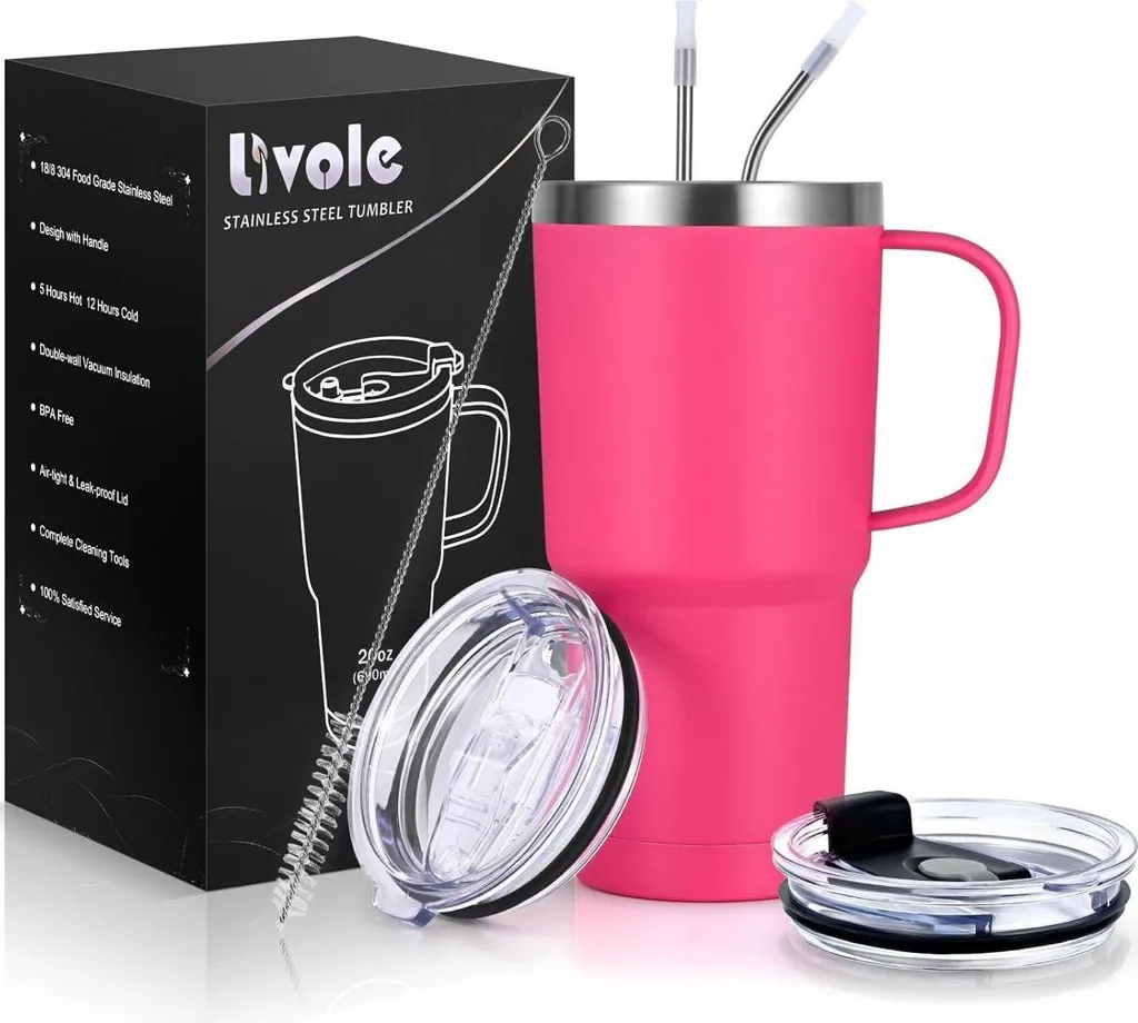 Tazza Termica Livole 600ml | Acciaio Inox Sottovuoto Rosso Rosa