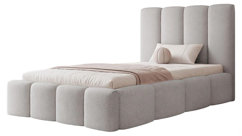Polsterbett LANDARE 120x200 Silber Grau Velours mit Bettkasten & Lattenrost