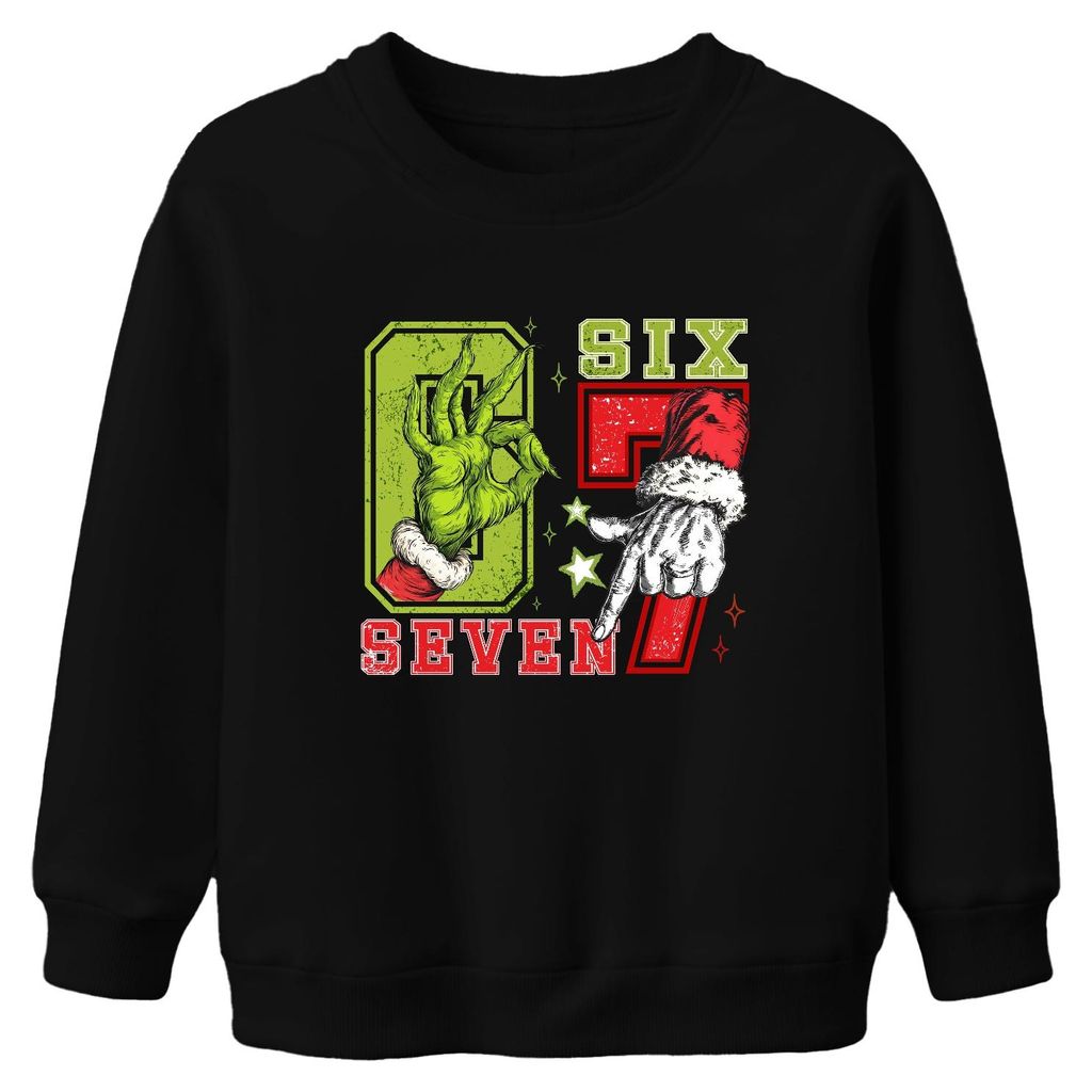 Grinch Hand Weihnachtsmann Six Seven 6 7 Meme Spruch Weihnachten Uni Kinder Sweatshirt Pullover, Schwarz, 152