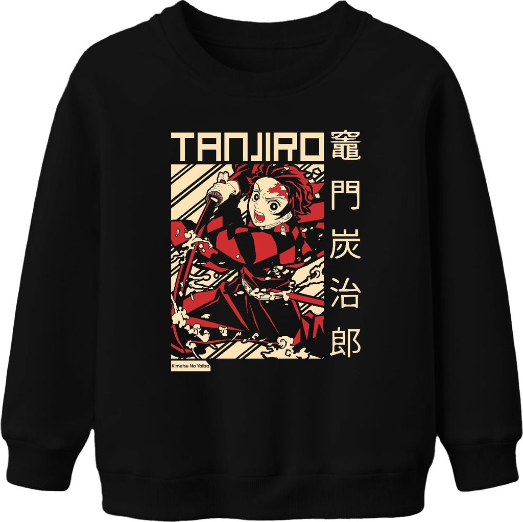 Tanjiro Kimetsu No Yaiba Dämonenjäger Schwert Feuer Geschenk Uni Kinder Sweatshirt Pullover, Schwarz, 140