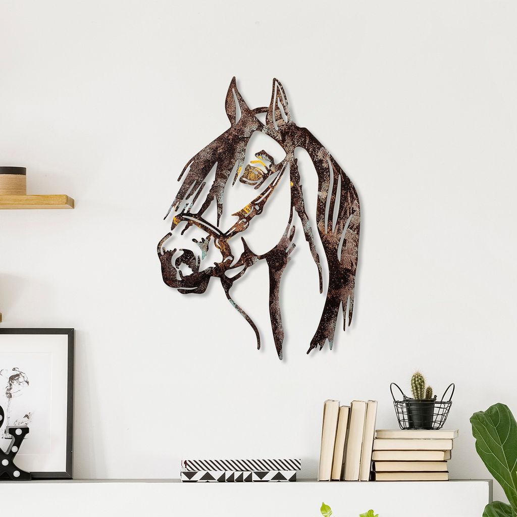 Wallity, Horse - 2, Dekoratives Wandaccessoire aus Metall, 100 % METALL, Mehrfarbig, 38 x 53 cm