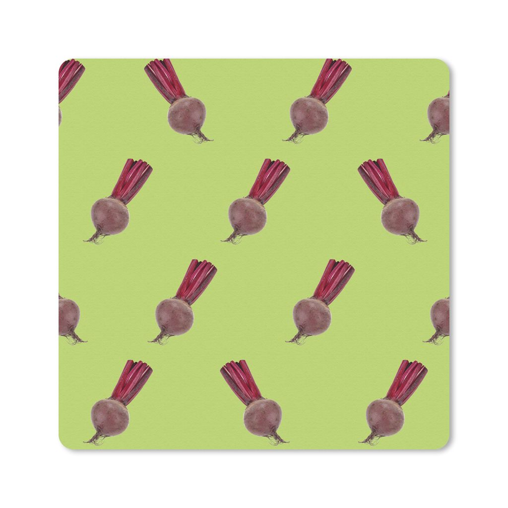 MuchoWow Mauspad Mousepad Gemüse - Rote Bete - Muster - Grün 20x20 cm - Mousepads - Maus Mat - Pad - Mausunterlage - Desk Mat - Bureauartikeln