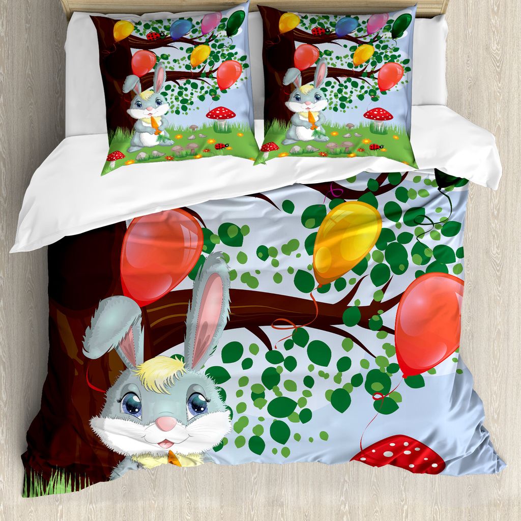 ABAKUHAUS Blumen Insekten Bettbezug Set für Einzelbetten, Häschen-Ballone, Milbensicher Allergiker geeignet mit Kissenbezug, 200 cm x 200 cm - 80...