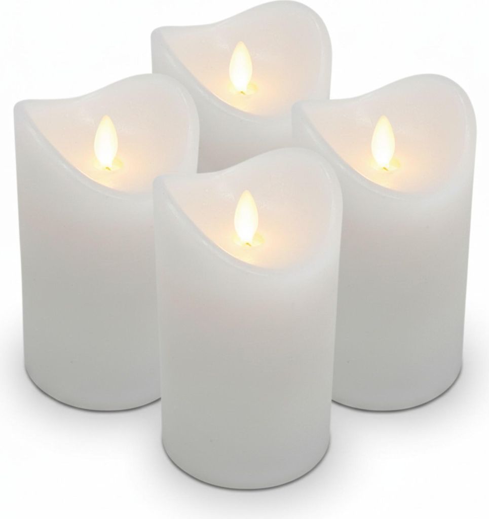 4x LED Echtwachs Kerzen Set mit Timer beweglicher Flamme Produktbild 