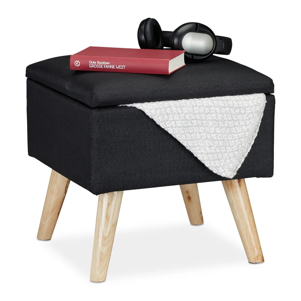 Relaxdays Sgabello Contenitore Nero per Cameretta e Salotto | 38x38 cm