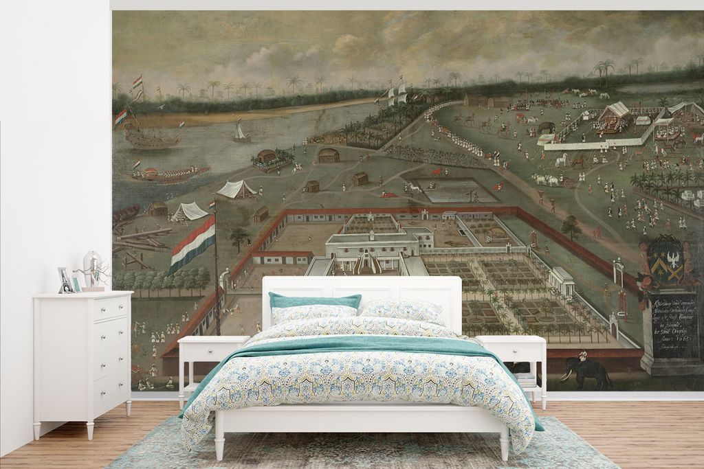 MuchoWow Fototapete für Wohnzimmer oder Schlafzimmer Wandtapete Vinyl Motivtapete Das Handelshaus der VOC in Hougly in Bengalen - Gemälde von H...