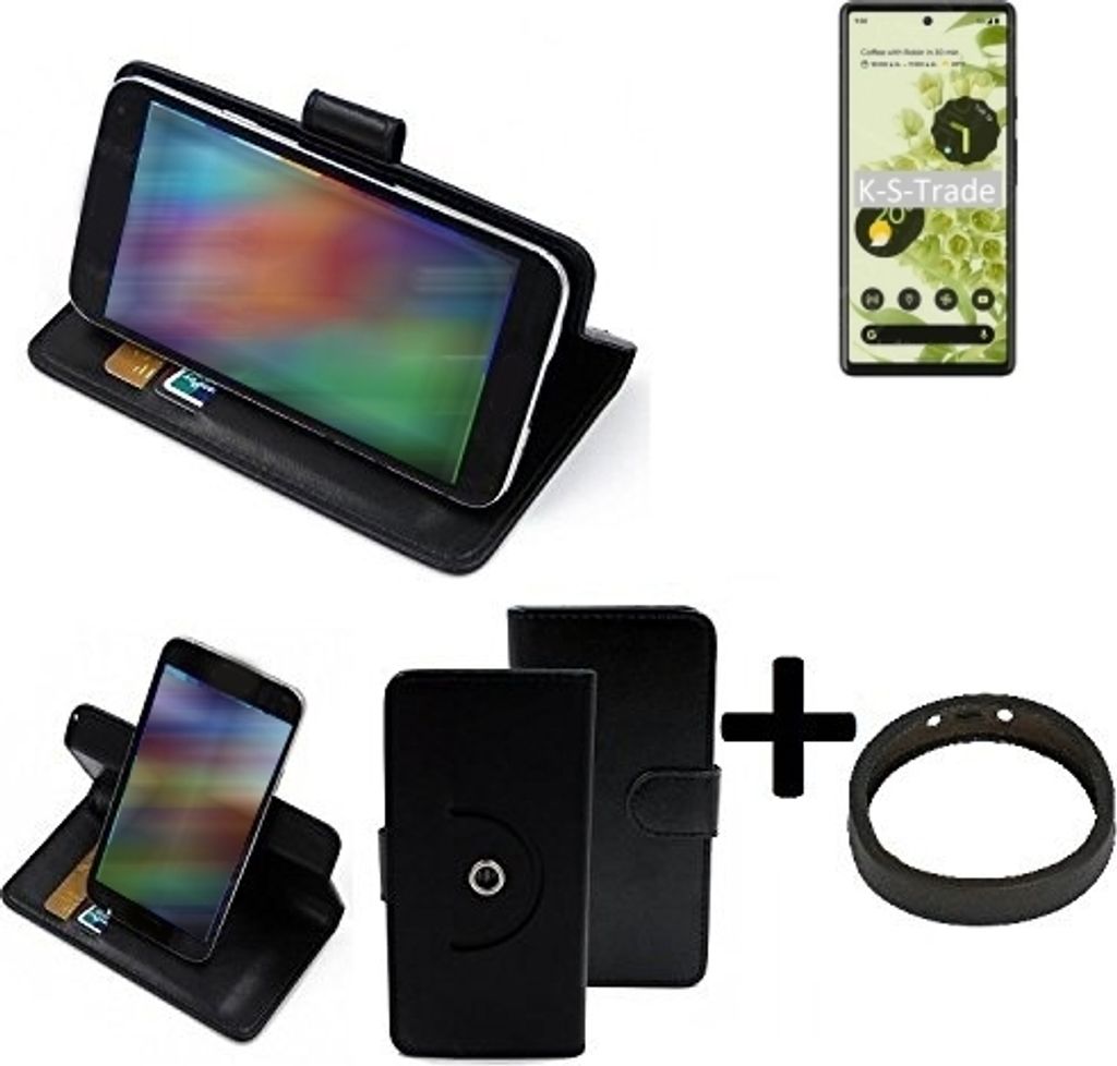 K-S-Trade Case Schutz Hülle kompatibel mit Google Pixel 6 + Bumper Handy Hülle Flipcase Smartphone Cover Handy Schutz Tasche Walletcase schwarz