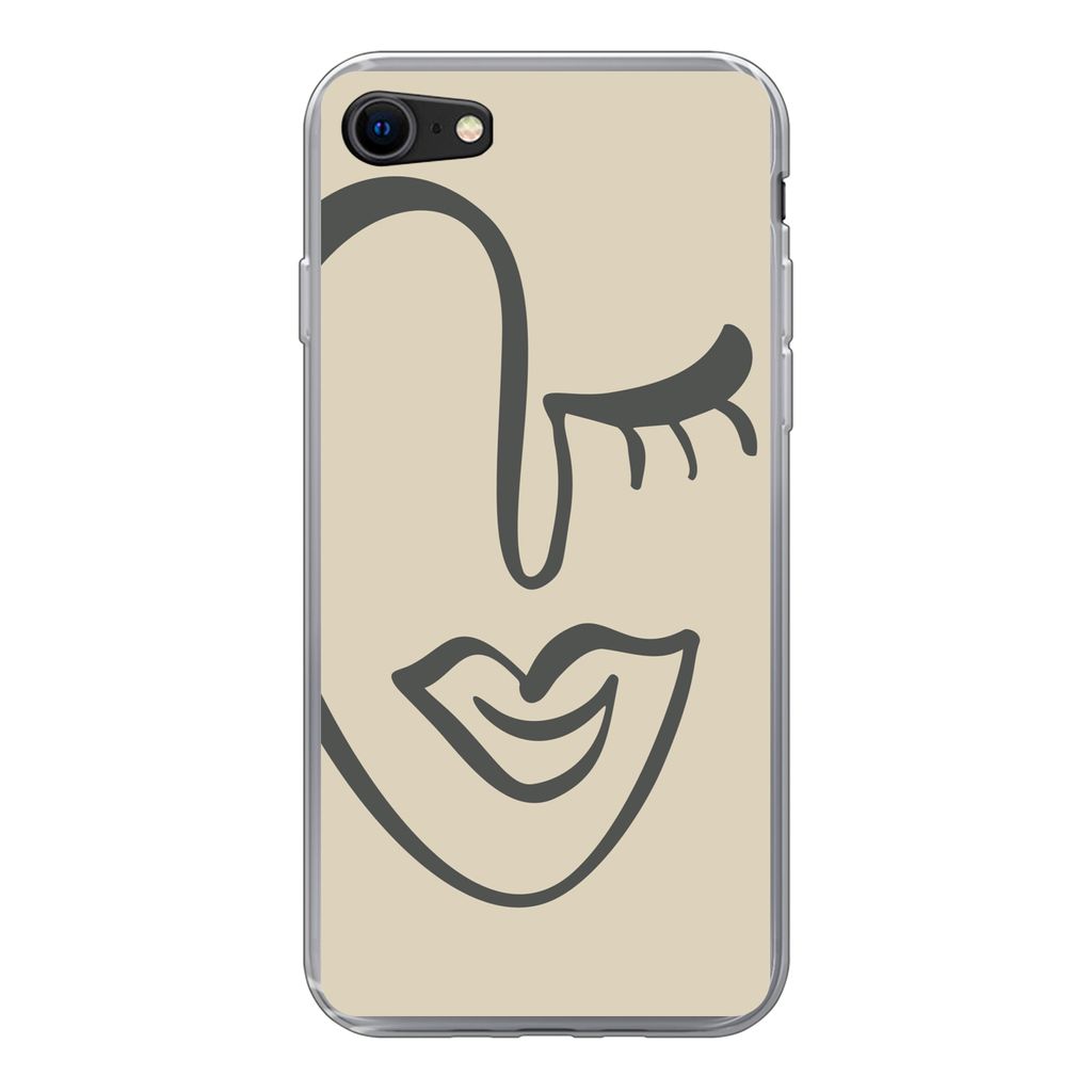 MuchoWow Handyhülle Schutzhülle Hülle für iPhone SE 2022 Frau - Gesicht - Kunst Silikon Softcase Handy Hülle - Schutzhülle