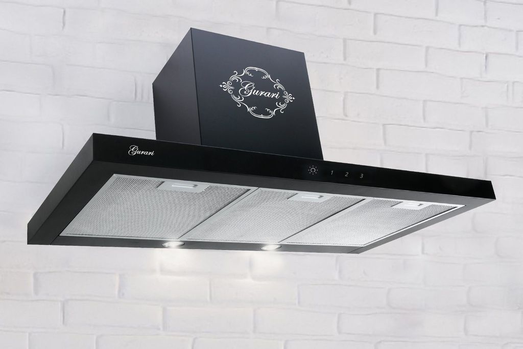GURARI Wandhaube GCH 462 Black 9 Prime inkl. Umluftset, Dunstabzugshaube 90cm, Schwarz Glas, , 1000m³/h, Fernbedienung, TouchControl