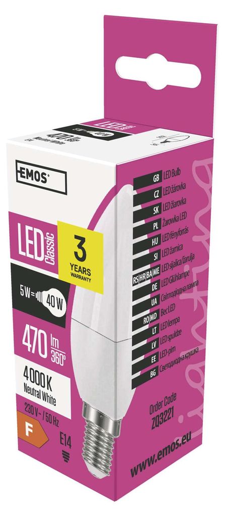 EMOS LED Lampe Candle, 5 W Ersatz für 40 W Glühbirne, E14 Sockel, Helligkeit 470 Lumen, Neutralweiß 4000 Kelvin, 30000 Stunden Lebensdauer, ZQ3221