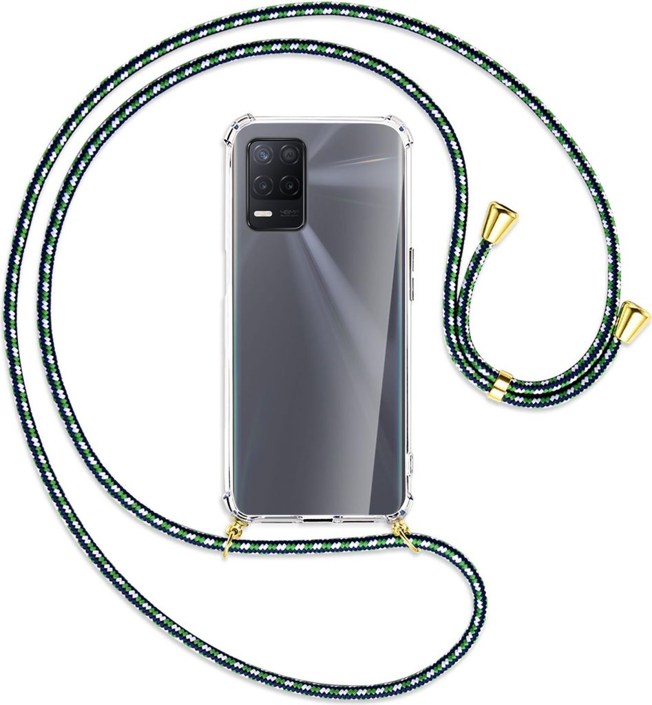 Handykette Backcover-Schutzhülle mit Band (Metall goldfarben) für Realme 8 5G (RMX3241) / V13 5G - grün/blau/weiß