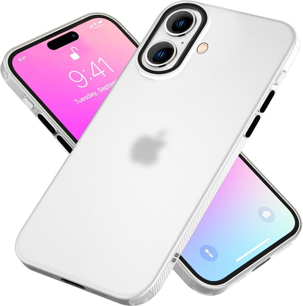 NALIA Silikonhülle für iPhone 16 – Matt & Griffig Soft-Touch – ASTRON (Flexibles TPU Case & Stoßfest) – Marke aus Berlin – Weiß Transpa...