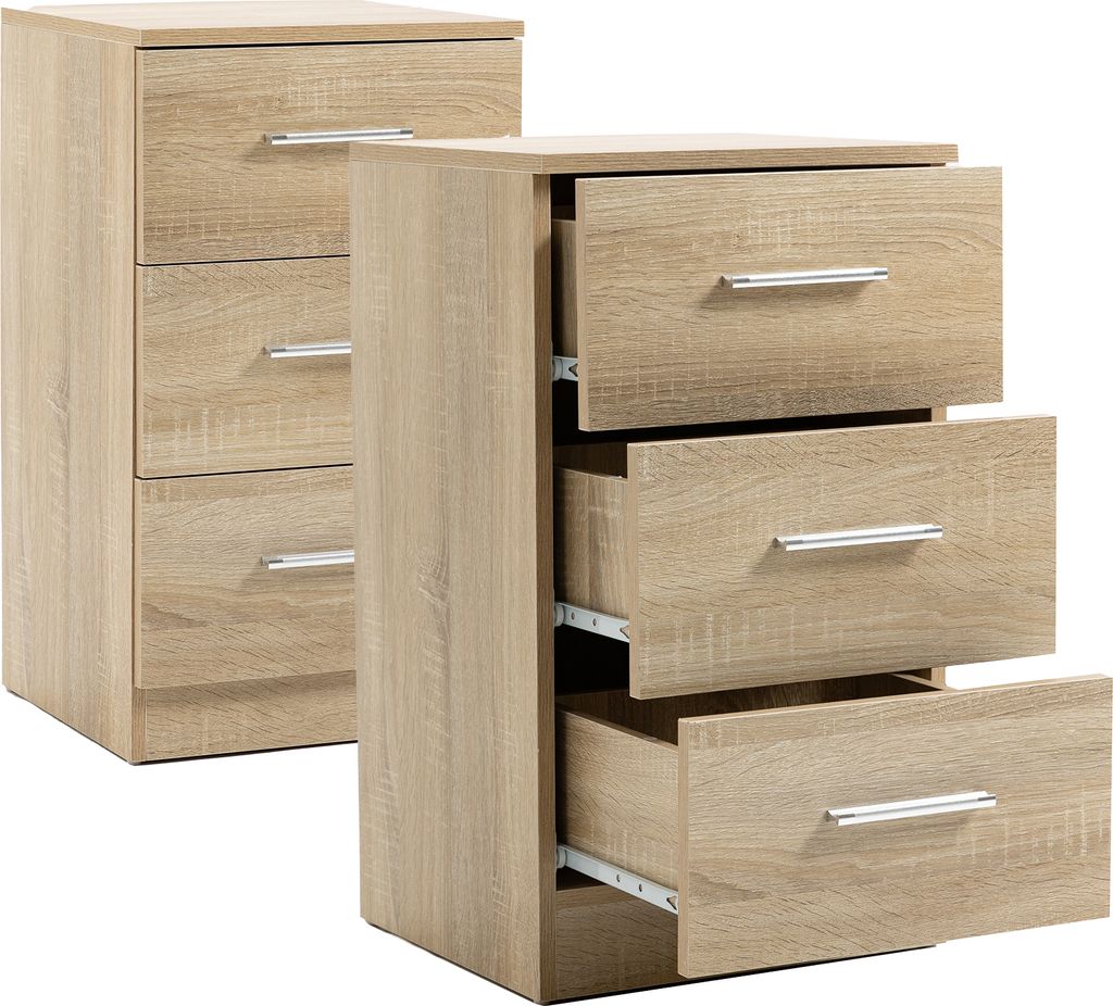 Nachttische 2er Set aus Spanplatte, Nachtkommode mit 3 Schubladen Nachtschrank für Schlafzimmer/Wohnzimmer, 37*35*65 cm