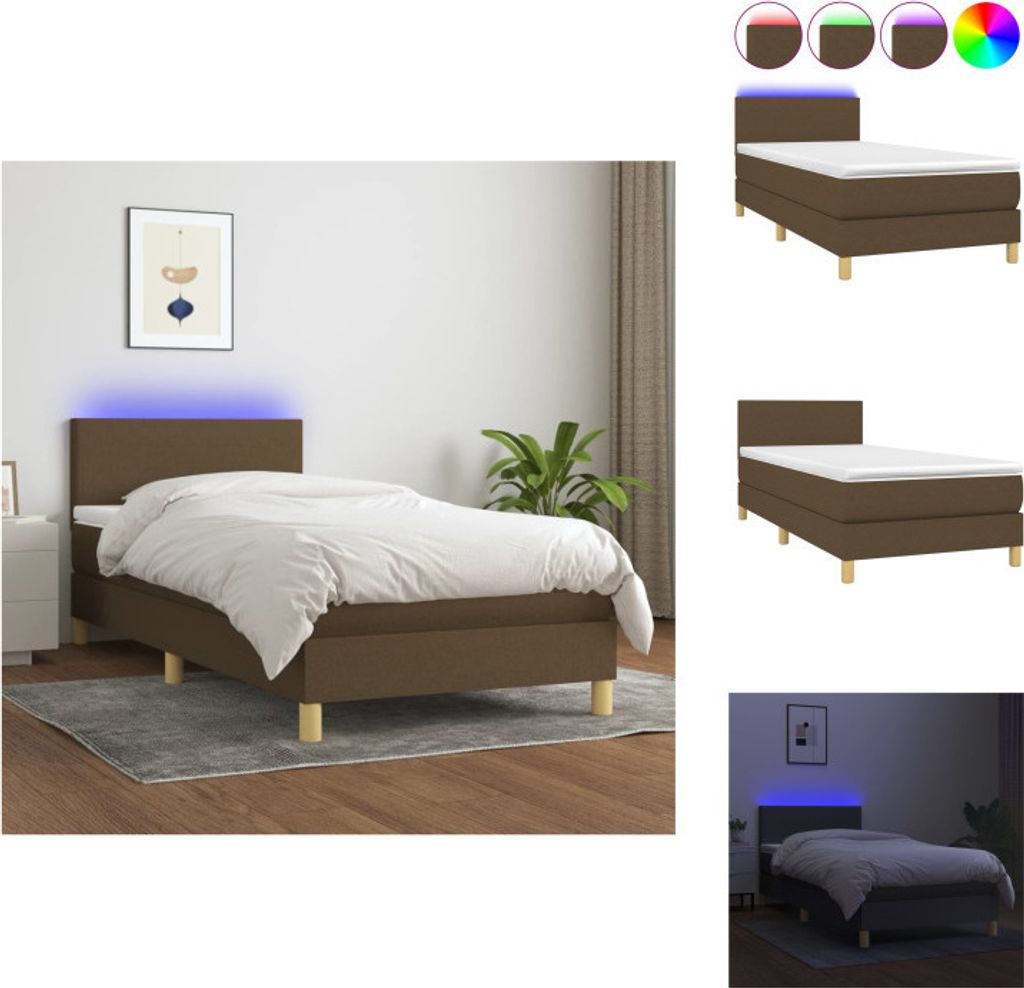 vidaXL Boxspringbett mit Matratze & LED Dunkelbraun 80x200 cm Stoff - Betten & Bettgestelle