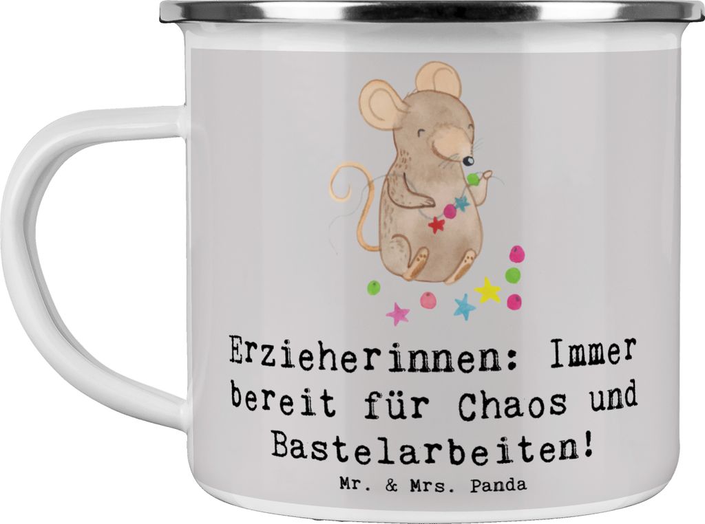Mr. & Mrs. Panda Teetasse Erzieherin Chaos - Grau Pastell - Geschenk, Beruf, Pott, Gesellschaft, Berufsleben, Geduld, becher emaille, Liebe, wander...