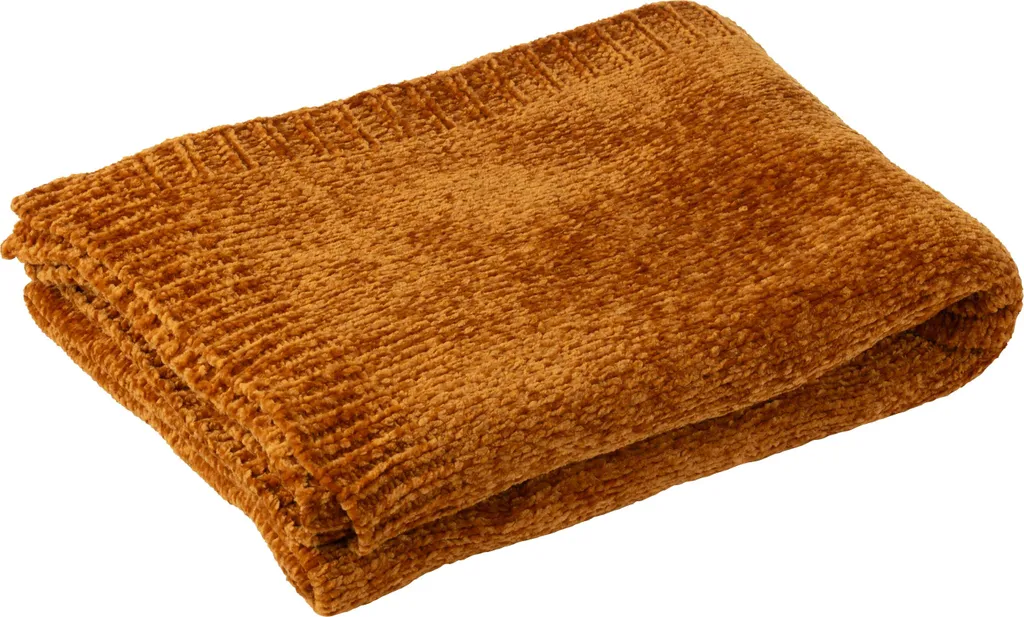Plaid Douillet Chenille Marron Rouille - Jete de Canape J-Line Doux
