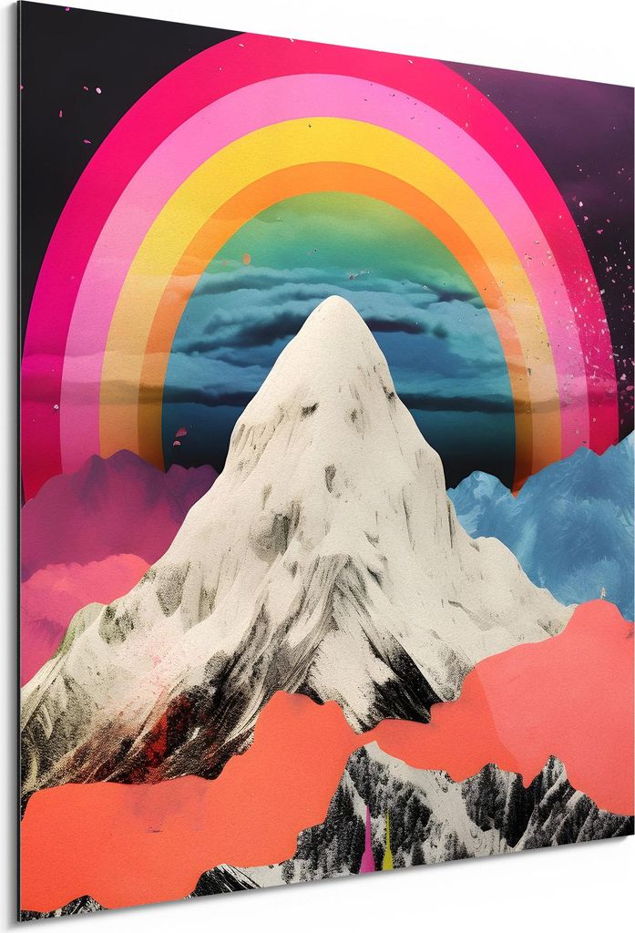 DEQORI Alu-Dibond Bild Weiß 30x30 cm 'Farbenrausch im Gebirge' Wandbild Metall dünn