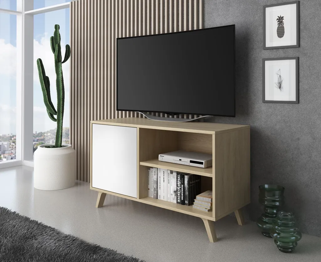 Mobile TV 95cm Wind Rovere Bianco | Facile da Pulire | Mobile Soggiorno