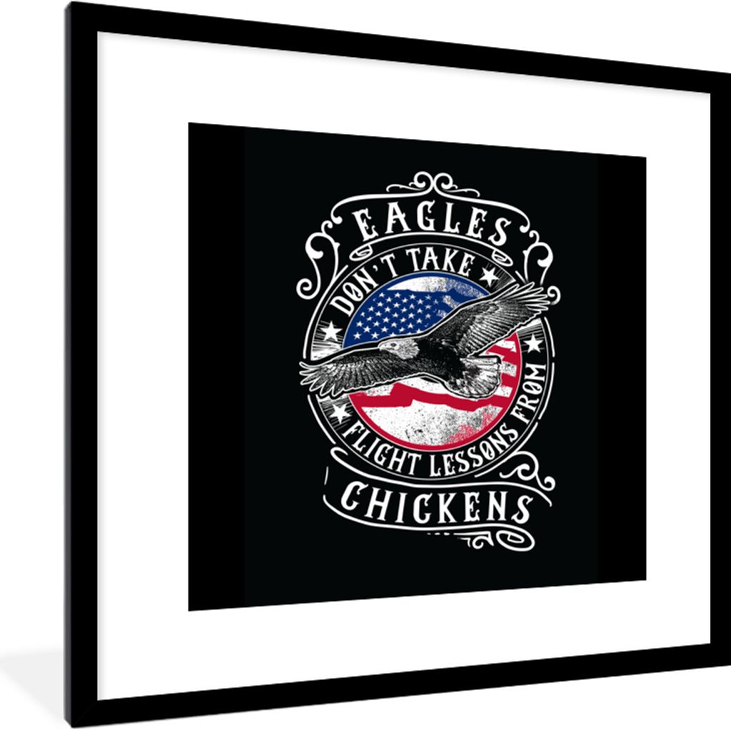 MuchoWow MuchoWow Gerahmtes Poster Vogel - Flagge - Amerika - Retro 40x40 cm - Poster mit zchwarzem Bilderrahmen - Poster - Plakat im Rahmen