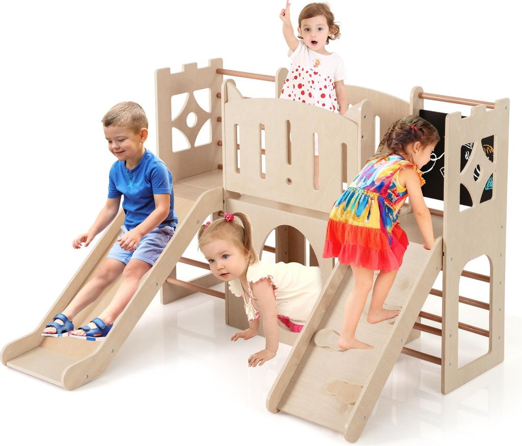 COSTWAY 8-in-1 Kinder Rutsche mit Klettergerüst, Indoor Produktbild 