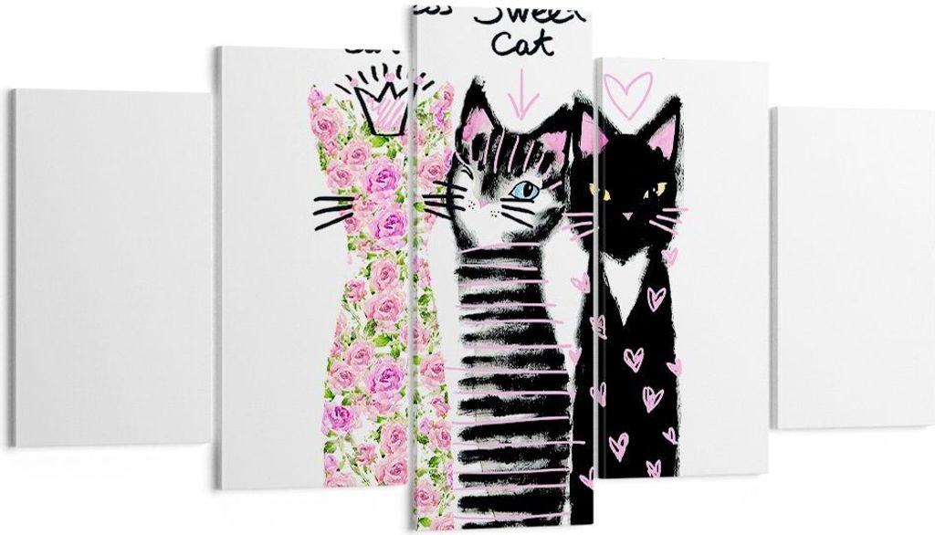 Bild auf Leinwand - Leinwandbild - Katzen Blumen Tiere - 160x85cm - Wand Bild - Wanddeko - Leinwanddruck - Bilder - Kunstdruck - Wanddekoration - L...