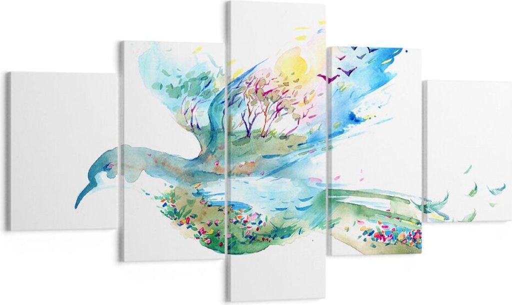 Bild auf Leinwand - Leinwandbild - Abstraktion Vogel Natur Bewegung - 125x70cm - Wand Bild - Wanddeko - Leinwanddruck - Bilder - Kunstdruck - Leinw...