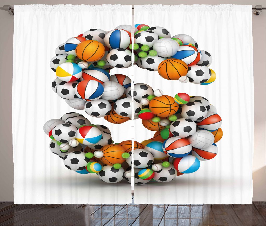 ABAKUHAUS Briefe Rustikaler Gardine, Junge Kids Fun Initialen, Schlafzimmer Kräuselband Vorhang mit Schlaufen und Haken, 280 x 175 cm, Mehrfarbig