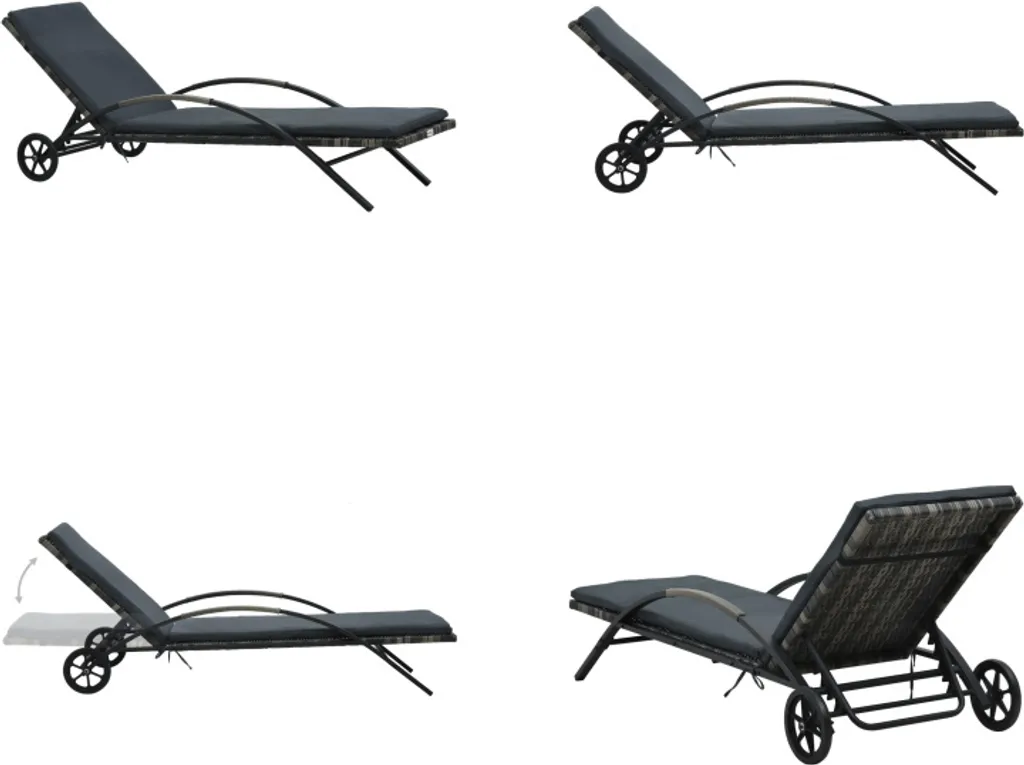 Transat de jardin design anthracite roues et support inclus polyrotin