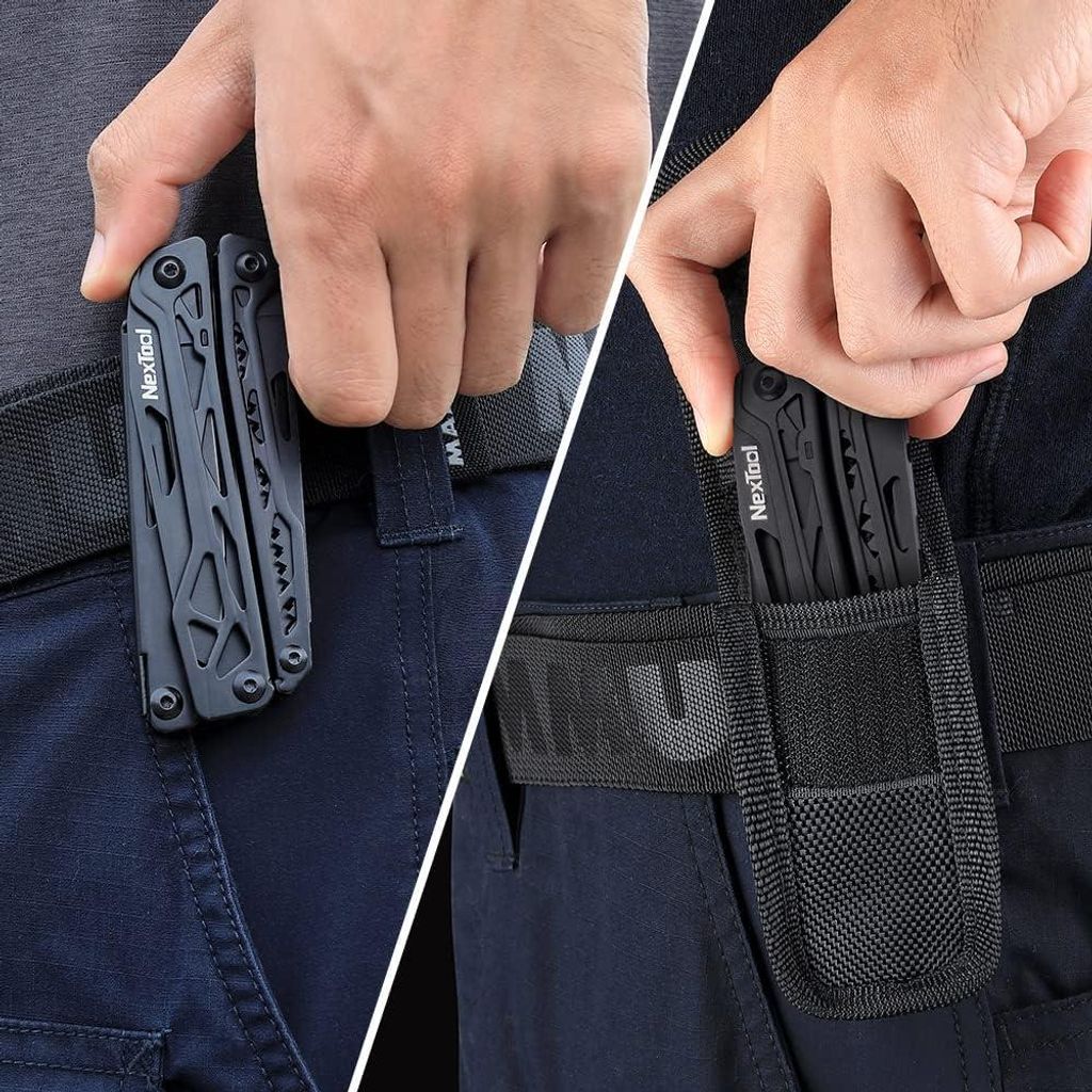 Faltbares Multitool 11-in-1 aus rostfreiem Stahl mit Messer, Schere, Flaschenöffner, Holzsäge und 9 Schraubendreherbits - Inklusive Nylon Tasche ...