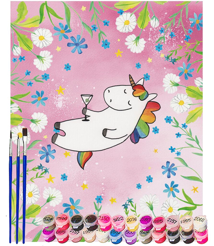 Mr. & Mrs. Panda Malen nach Zahlen Einhorn Cocktail 40 x 50 cm Mit Rahmen - Rot Pastell - Geschenk, Lustig, Party, Geburtstag, diy set, Cuba Libre,...