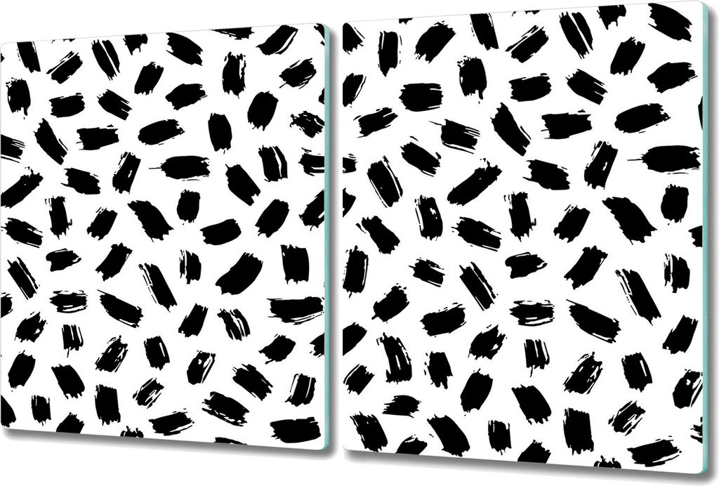 Glas-Herdabdeckplatte Glaskeramikkochfeld-Abdeckung Spritzschutz - 2x 40x52 cm - Schwarz-Weiß Flecken