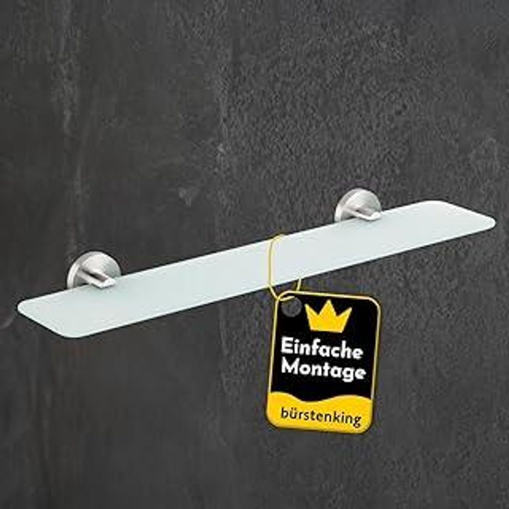Bürstenking Glasablage 52 cm, stilvolles Glasregal fürs Badezimmer, einfache Wandmontage, ideal für die Ablage von Kosmetik & Schmuck, Badezimme...