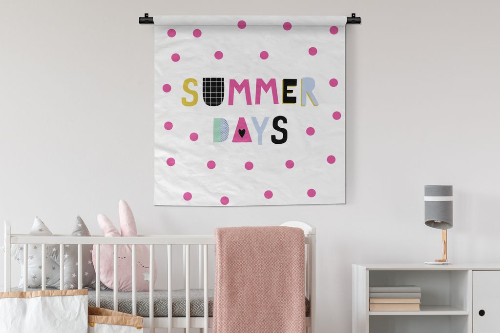 MuchoWow Wandteppich Wandbehang Sommer - Zitat - Polka dots 90x90 cm Tapisserie Dekoration Wandtuch - Wandaufhänger