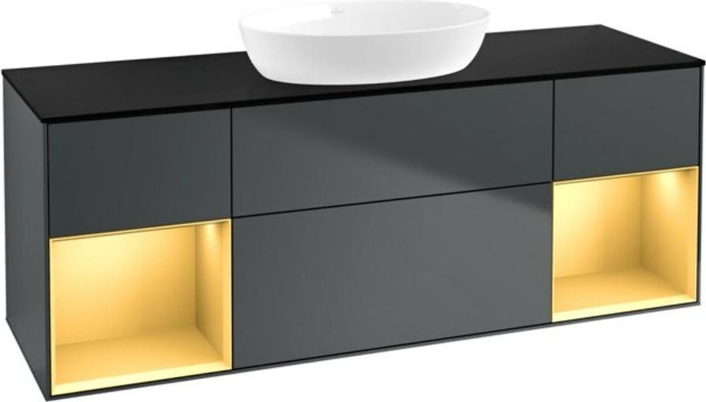 V&B Waschtischunterschrank Wandbeleuchtung Finion 160cm, Pl b m, Rg g m Lac, md bl. m Lac