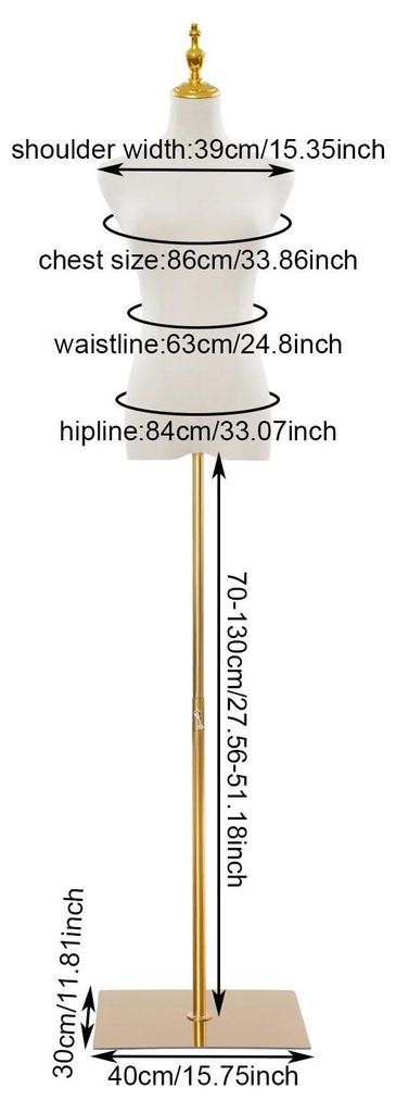 Schaufensterpuppe Damen - Torso/Oberkörper mit Ständer - Höhe 70–130 cm verstellbar - Freistehender Metallständer - Größe S (US 4–6) - Fa...