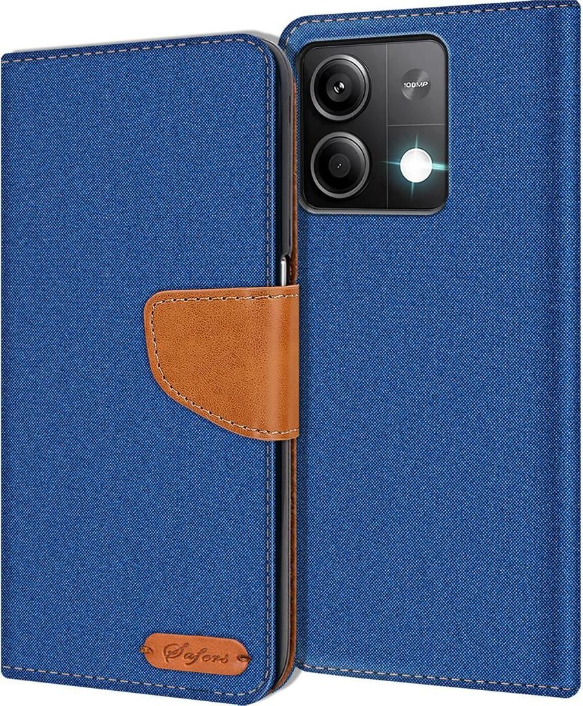 Conie Jeans Style Klapp Tasche für Xiaomi Redmi Note 13 Pro 5G Kartenfach Hülle Rundumschutz in Blau